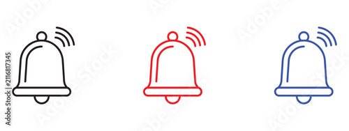 Foto Notification alert bell icons in black red and blue outline style