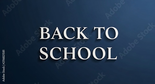 Back to school text on dark blue background, elegant white typography for educational promotion, academic seasonal sale banner