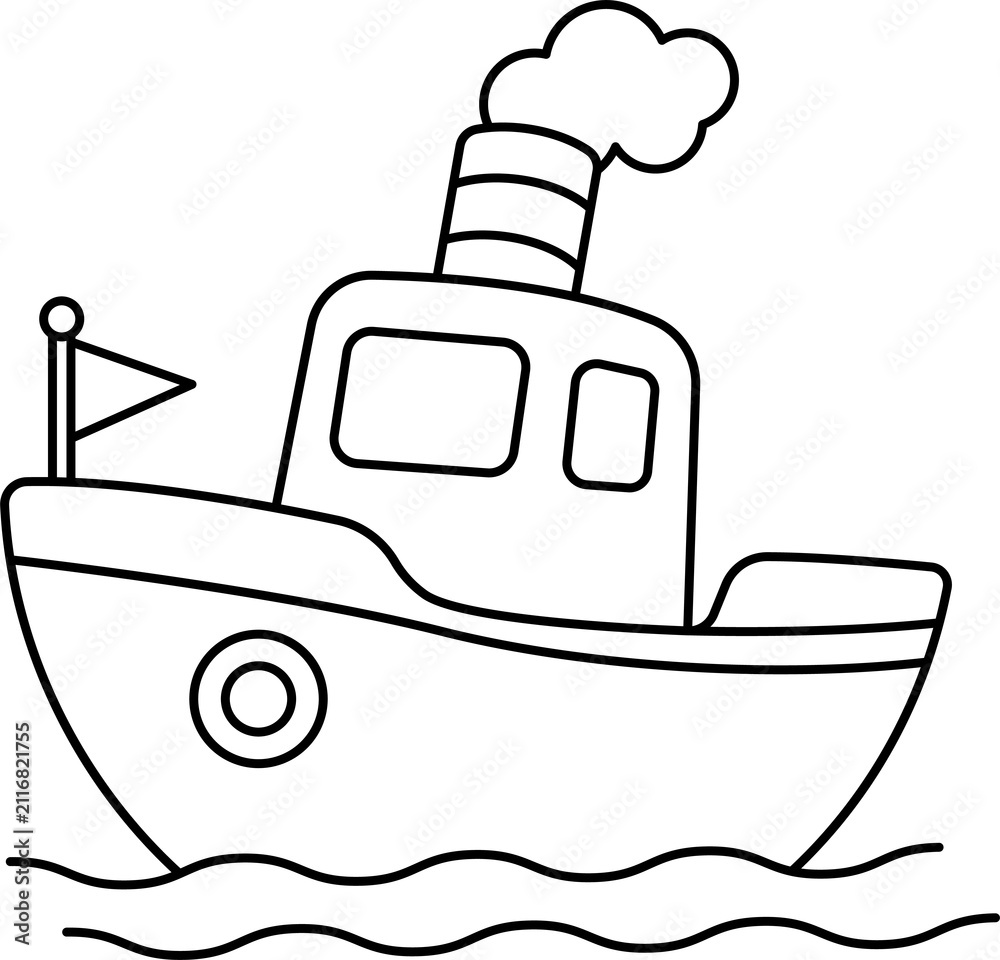 Obraz premium Boat, line drawing for coloring, educational material.