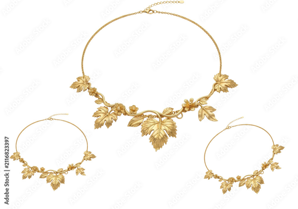 Fototapeta premium Gold leaf pendant necklace with charms