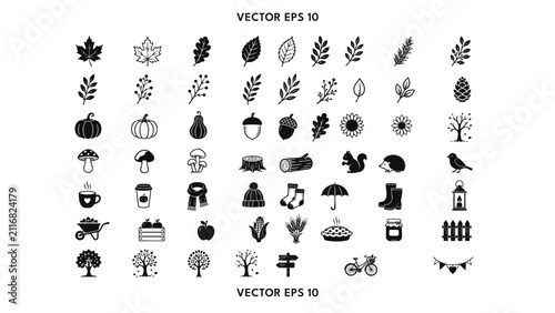 Nature Agriculture Ecology Black Icon Collection Set