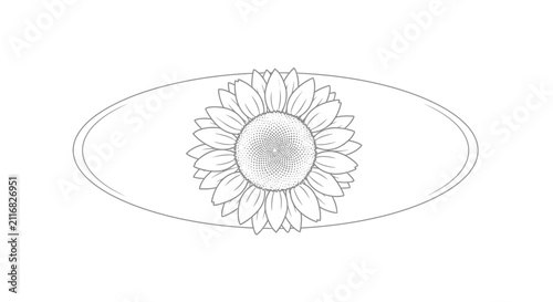 sunflower illustration with oval frame