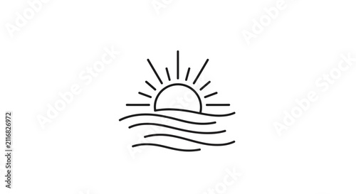 sunrise over water, simple line drawing