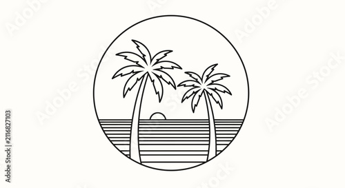 Tropical beach scene with palm trees
