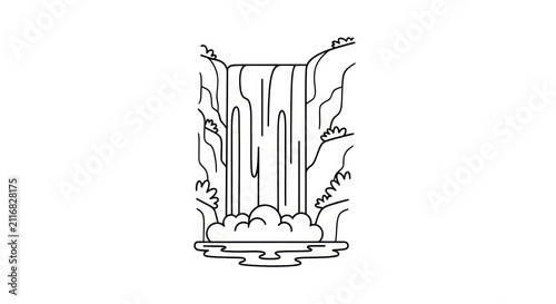 Waterfall pouring into a pool.