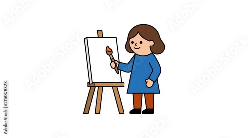 Young girl painting on canvas.