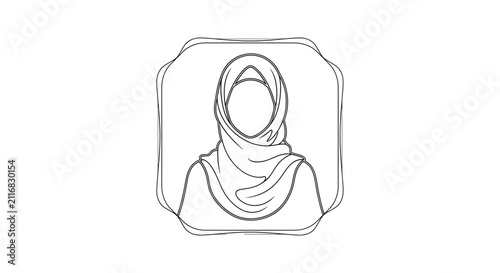 Minimalist line art portrait of a woman wearing a hijab