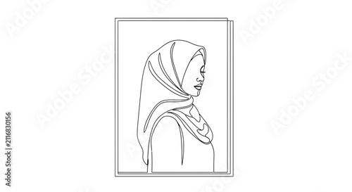 Minimalist Line Art Woman in Hijab | Elegant Profile Portrait