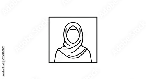 Minimalist line drawing of a Muslim woman wearing a hijab, simple portrait