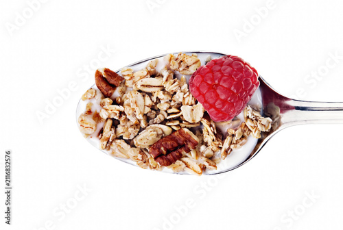 Photography Healthy Spoonful of Granola with Raspberry and Yogurt