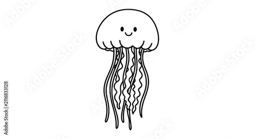 Smiling jellyfish cartoon marine animal.