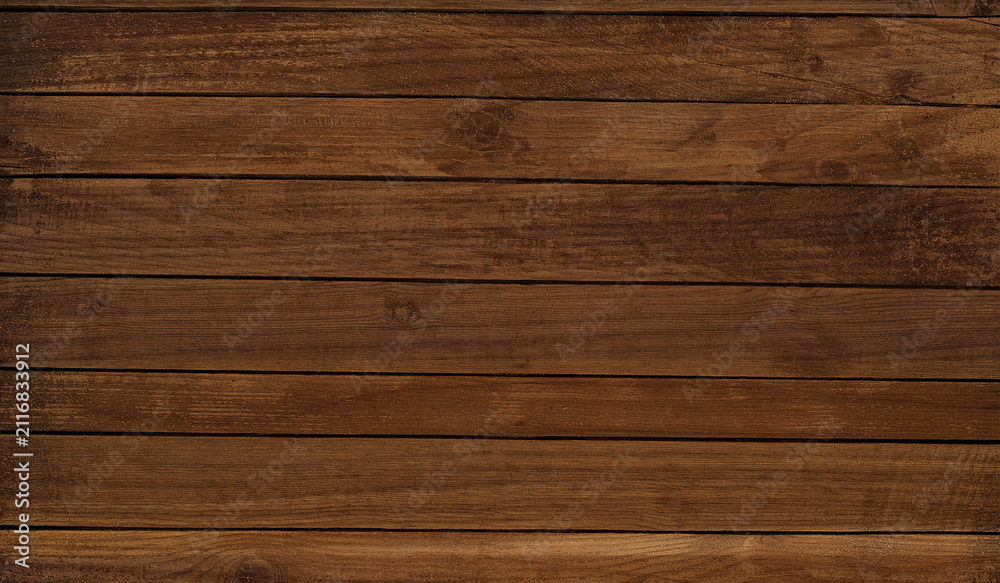 Fototapeta premium Rustic dark brown wooden plank background surface with background, material