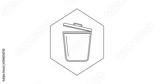 Trash Can Icon - Simple Line Art in Hexagon Shape