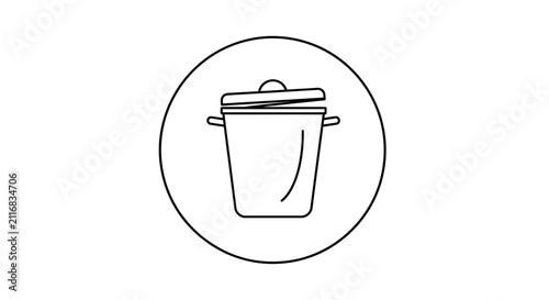 Trash Can Icon - Simple Line Art in Circle