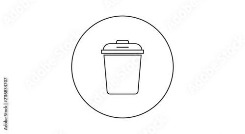 Trash can icon in circle, simple graphic, deletion concept