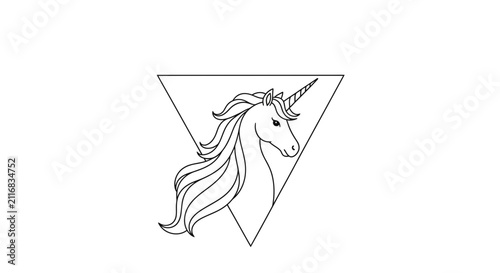 Unicorn Head Geometric Triangle Outline Drawing Line Art Vector