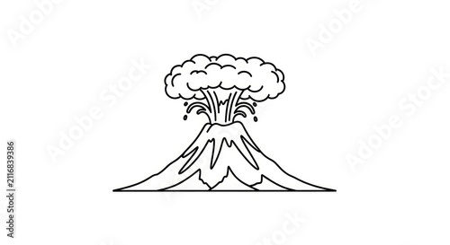 Volcano Eruption Black and White Illustration.
