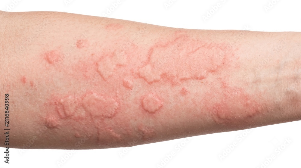 Fototapeta premium Urticaria hives allergic reaction on human forearm