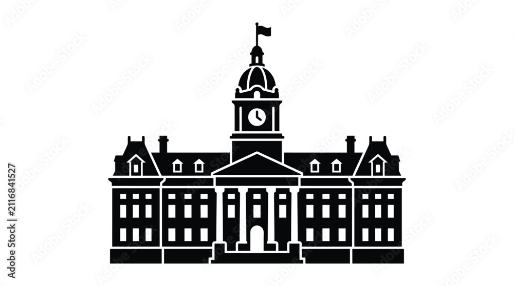Fototapeta premium Town hall building silhouette on a white background