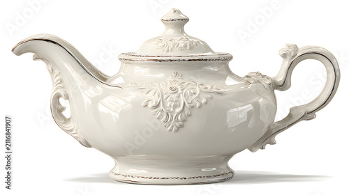 Antique Porcelain Ceramic Teapot Isolated on White Background Traditional Brown Clay Tea Pot Kitchen Drinkware Stock Photo