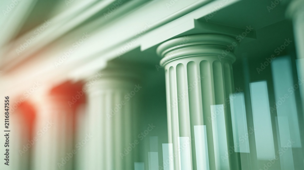 Obraz premium Classic Architectural Pillars with Overlayed Financial Growth Bars and Sunlight