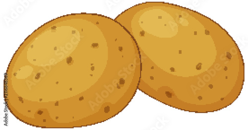 Two Whole Raw Brown Potatoes Vector Illustration Isolated on White