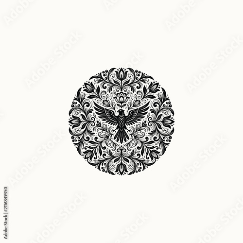 Ornate Bird and Floral Mandala Vector Illustration