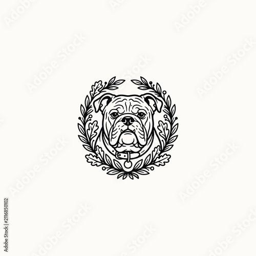 Bulldog Head Line Art Logo with Laurel Wreath