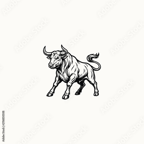 Strong Bull Mascot Line Art Illustration