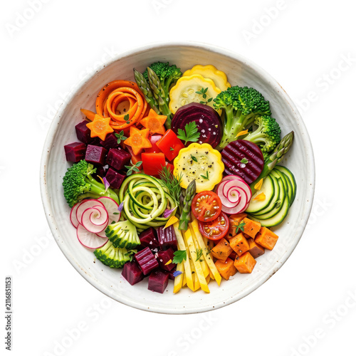 Fresh vegetable salad bowl. Healthy organic vegan food isolated on white background.