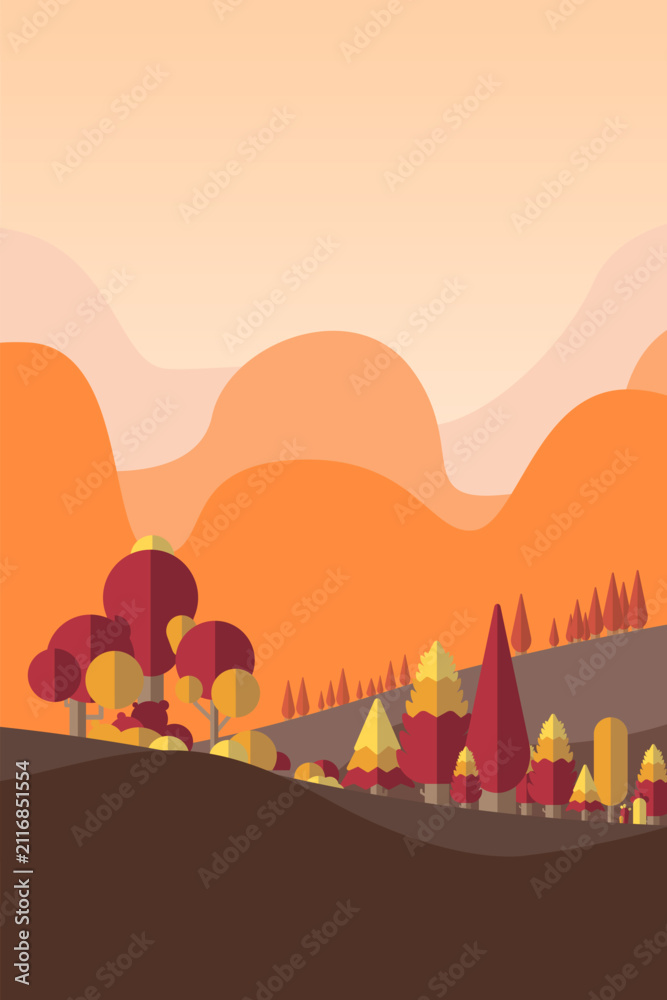 Fototapeta premium Orange botany flat forest vector