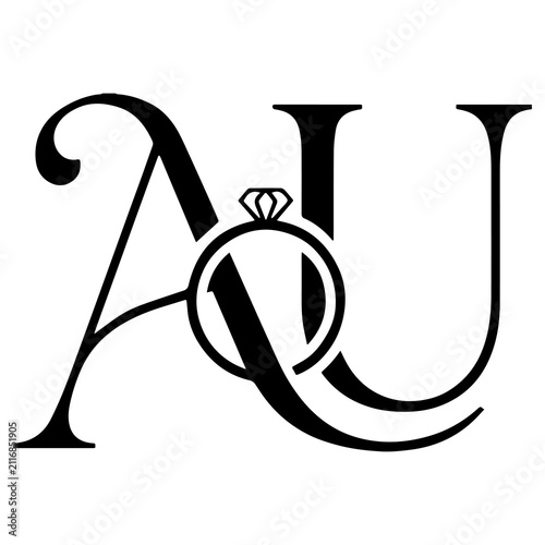 Elegant AU Monogram Logo Design with Diamond Engagement Ring Icon for Wedding, Jewelry Brand, and Luxury Identity