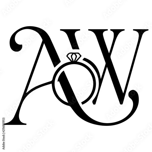 Sophisticated AW Monogram Logo Design with Diamond Ring Symbol for Wedding Monogram, Jewelry, and Luxury Branding