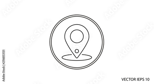 Location Pin Icon - Simple Outline Map Marker in Circle, Vector Graphic