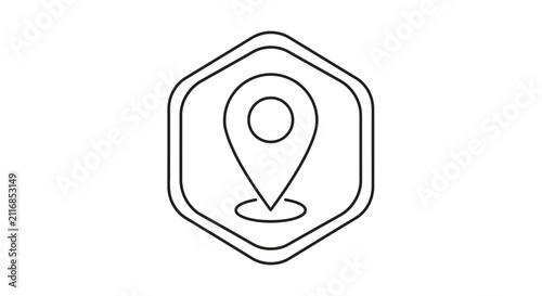 Location Pin Icon on Hexagon Badge, Navigation Symbol, Map Marker Graphic