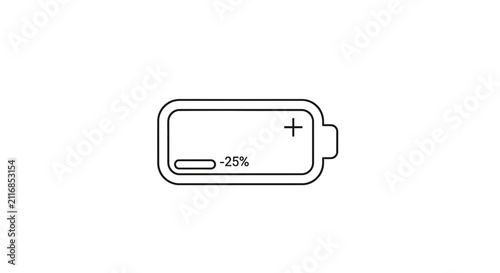 Low Battery Icon - 25% Charge - Power Indicator - White Background