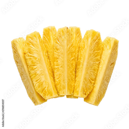 Fresh pineapple wedges isolated on white background