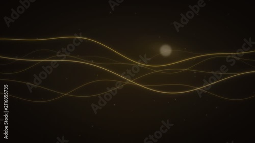 Golden Wavy Lines Glowing Particles Dark Background