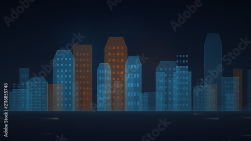 Modern Cityscape Skyline Blueprint with Orange Accents