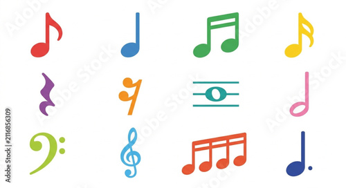 Принти на полотні Colorful musical notes and symbols collection.