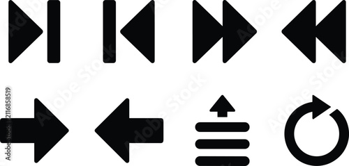 Obraz na płótnie Collection of black playback and navigation icons for media player controls, use