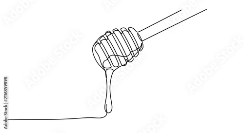 Принти на полотні Continuous Line Drawing of Honey Dipper with Dripping Honey