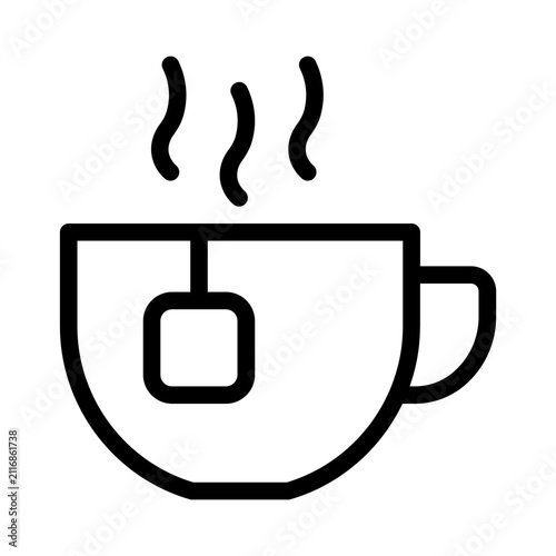 Hot Tea Cup with Teabag Icon Line Style