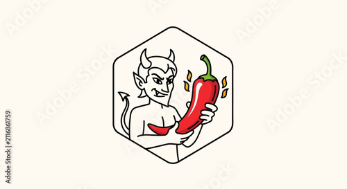 Devil Holding Spicy Red Chili Pepper Icon