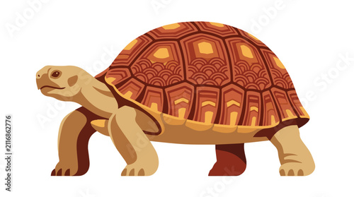 illustration of a tortoise with detailed shell in warm brown tones emphasizing its slow movement and natural habitat use