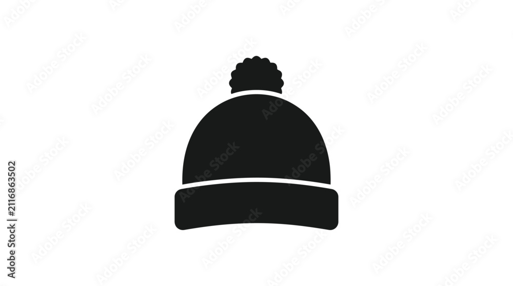 Fototapeta premium Black knit cap with pompom simple silhouette
