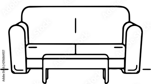 Cuadro en lienzo Minimalist Black and White Line Art Vector Illustration of a Comfortable Modern