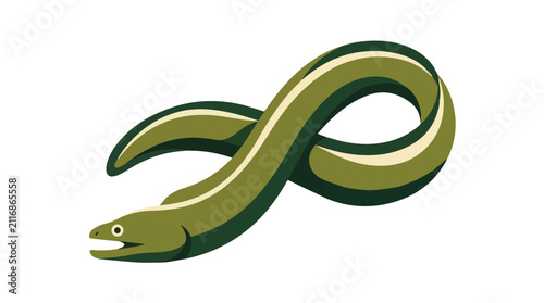 Green snake coiled in a natural setting with vibrant colors and smooth curves for wildlife and nature themes