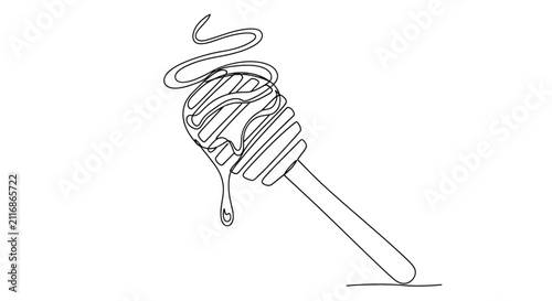 Фотография Minimalist Honey Dipper Drip Line Art - Sweetness Flowing