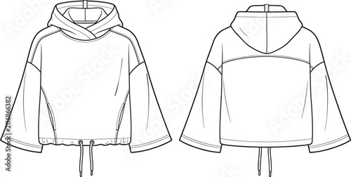 Obraz na plátně Womens cropped wide sleeve hoodie drawstring hem crossover neck hooded sweatshir